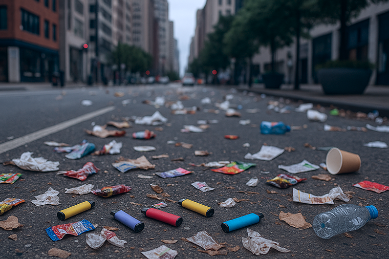Disposable vapes littering a city street